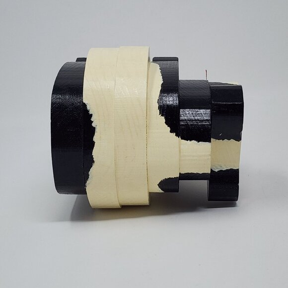 Handmade Wooden Panda Figure Black White Red Bow Cute Face 4.75" Tall - Picture 8 of 10